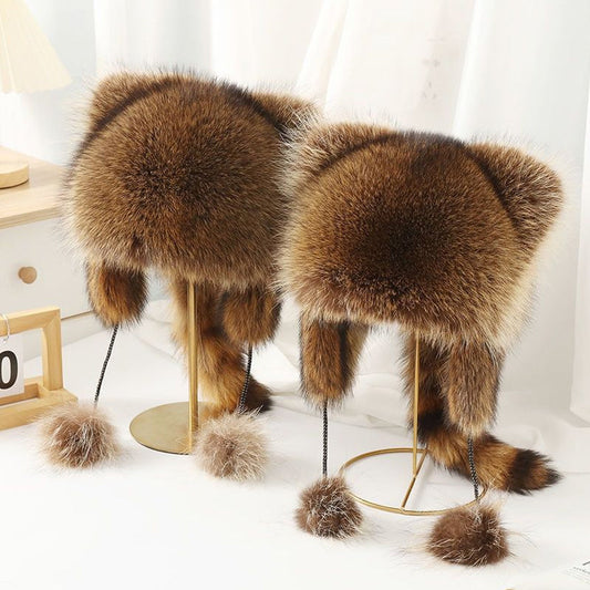 ❄️ Winter offers ❄️ Raccoon tail fur parent-child plush hat