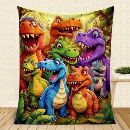 🎉🎄Weiche Decke mit niedlichen lächelnden Dinosauriern, HD-Digitaldruck, Flanell🦕