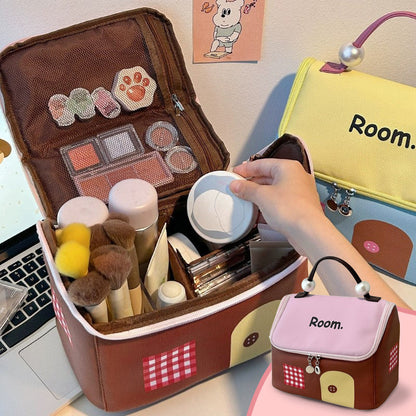 Große Kapazität Farbe-Block Cartoon Haus-förmigen Handheld-Kosmetiktasche