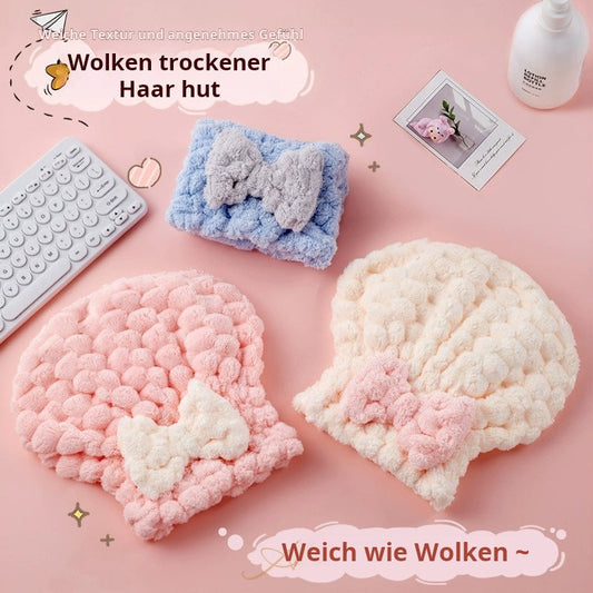 Schnell trocknende Föhn-Badekappe aus Fleece – Neues Prinzessinnen-Design mit Schleife