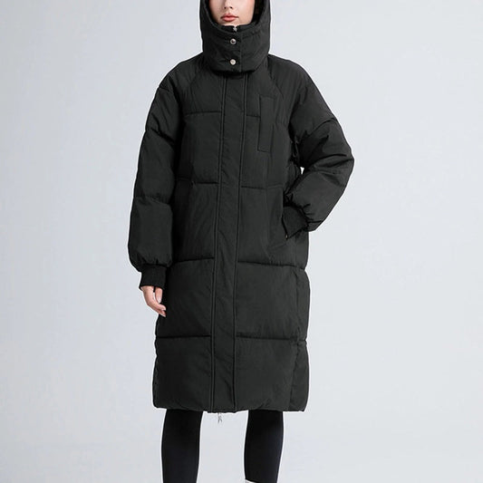 Langer, wattierter Wintermantel mit Kapuze für Dame