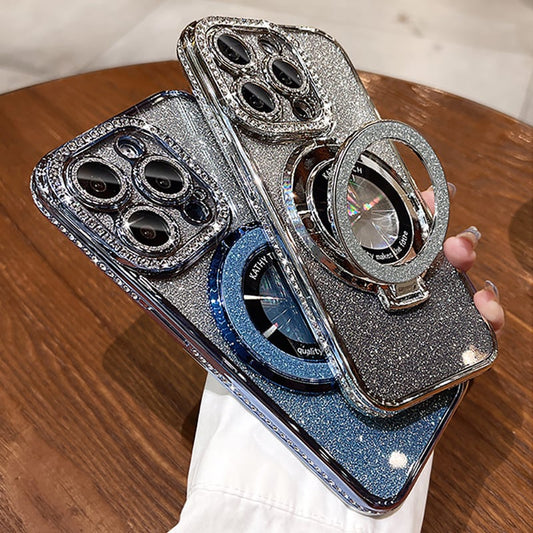 Magnetisches Etui mit Glitzer-Strasssteinen und unsichtbarem Stände