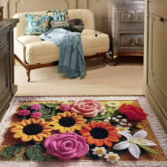 💐Absorbierende, rutschfeste, gestrickte Bodenmatte mit Blumenmuster✨