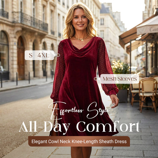 Elegantes, knielanges Etuikleid mit Wasserfallausschnitt für Dame