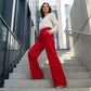 💎 57 % RABATT – NUR 3 TAGE! 💎 Damenhose mit hoher Taille und ausgestelltem Bein – fließender Schnitt, verlängerte Silhouette und knitterfreier Stoff