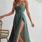 Modisches Maxikleid für Damen mit Spaghettiträgern und Seitenschlit